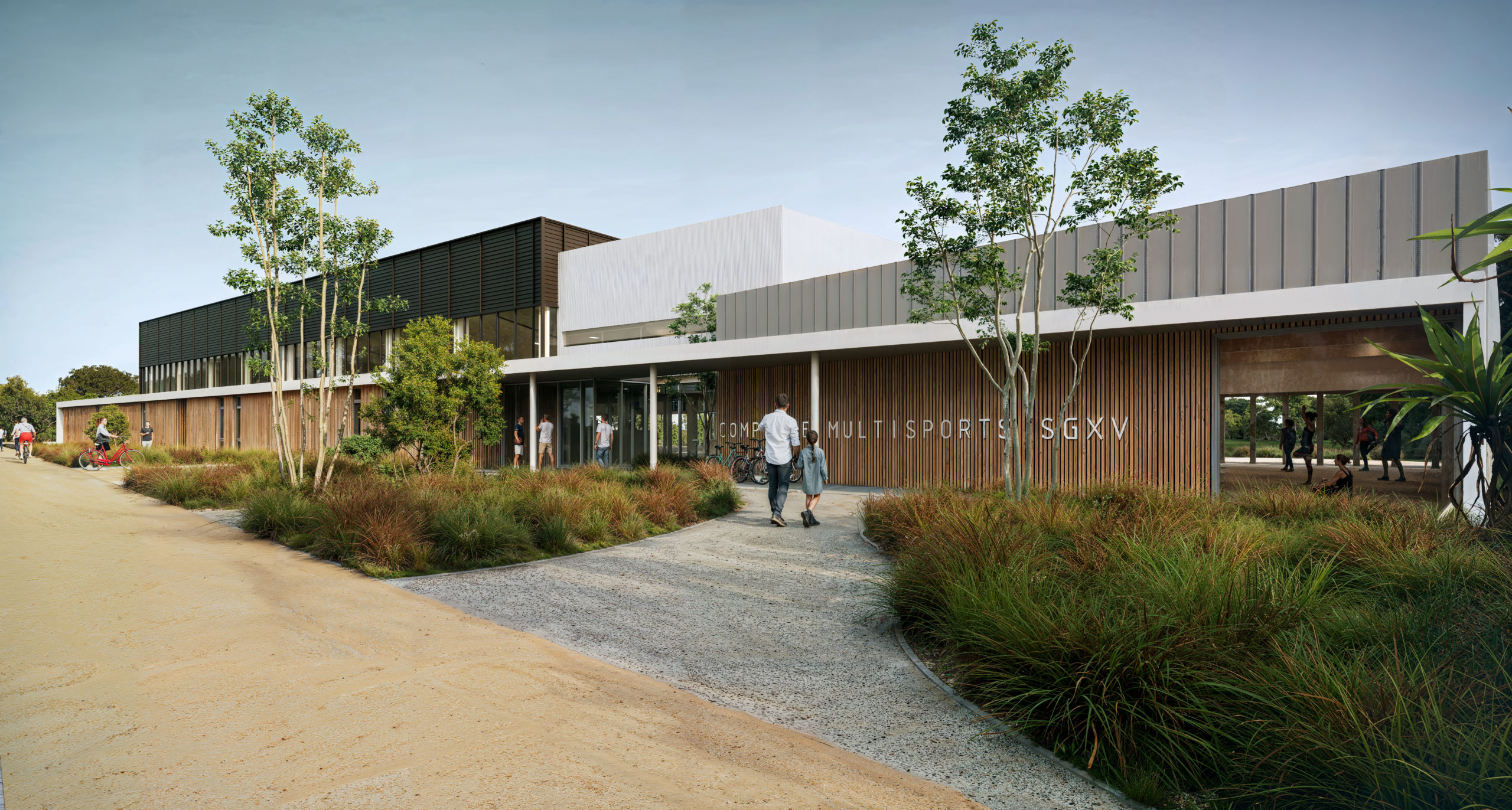 Illustration 3D du complexe sportif à Saint-Gilles-Croix-de-Vie – vue extérieure.